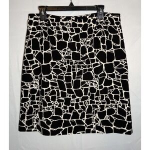 VTG Le Suit Petit Skirt Size 16 Black Cream Abstract Print A-Line Lined Career